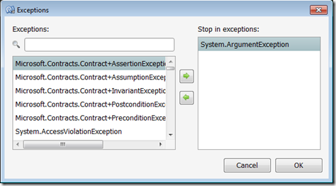 Configuring Stop in exceptions in MonoDevelop